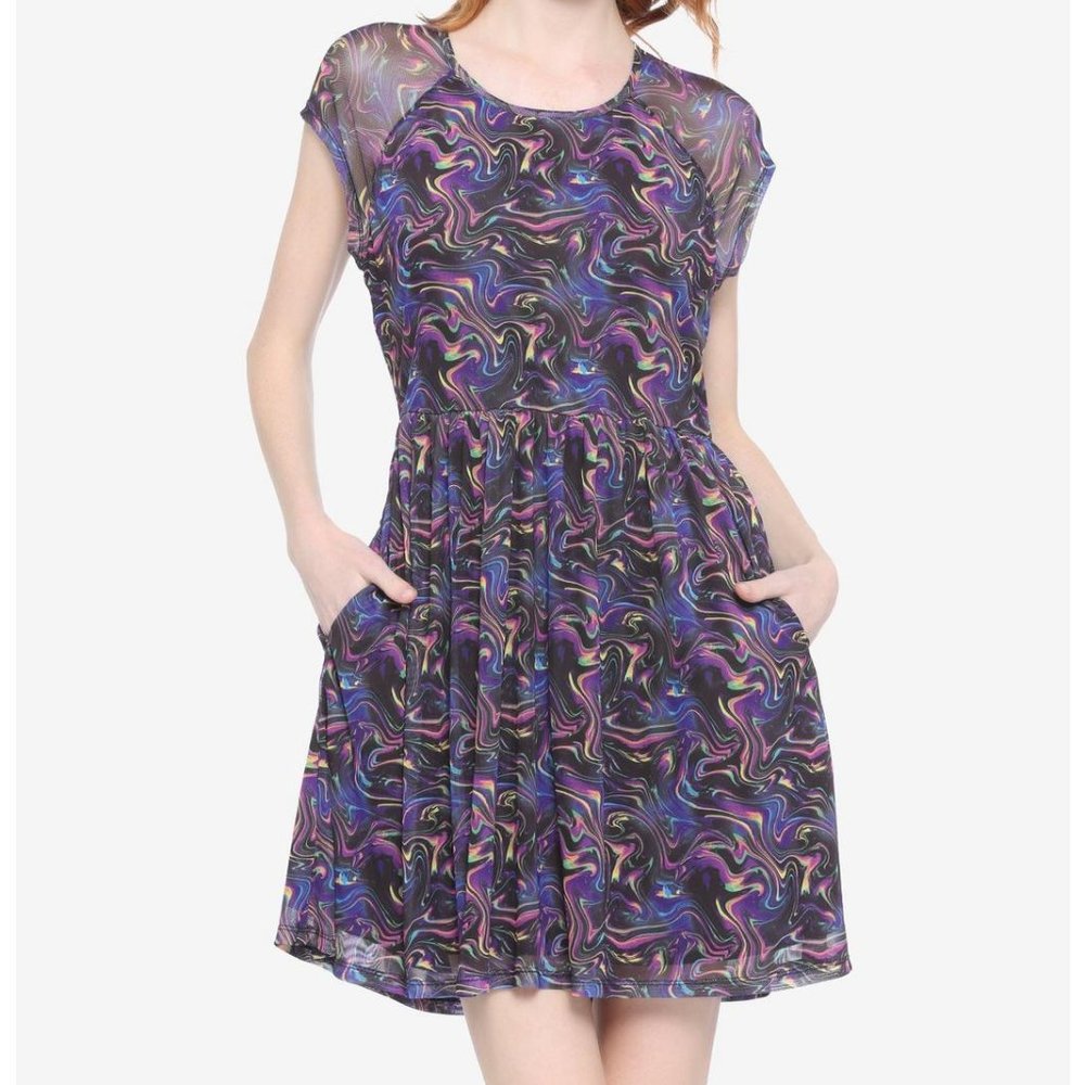 Hot Topic Oil Slick Mesh Skater Dress